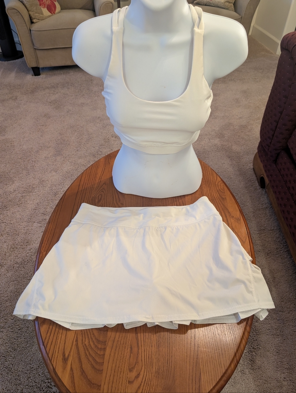 Lululemon White Athletic Skort, Size 8T And Sports Bra - Size S